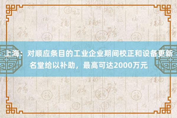 上海：对顺应条目的工业企业期间校正和设备更新名堂给以补助，最高可达2000万元