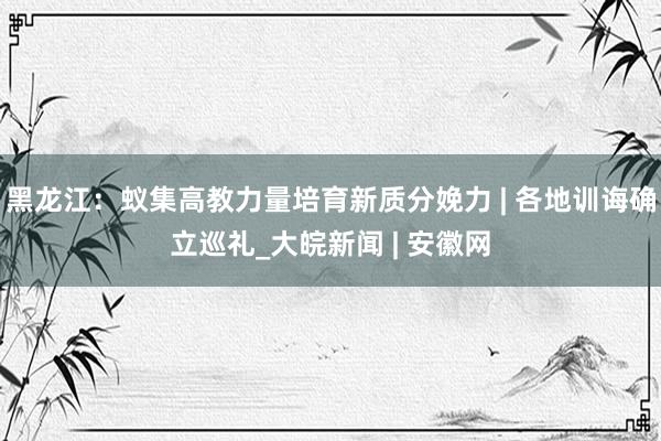 黑龙江：蚁集高教力量培育新质分娩力 | 各地训诲确立巡礼_大皖新闻 | 安徽网