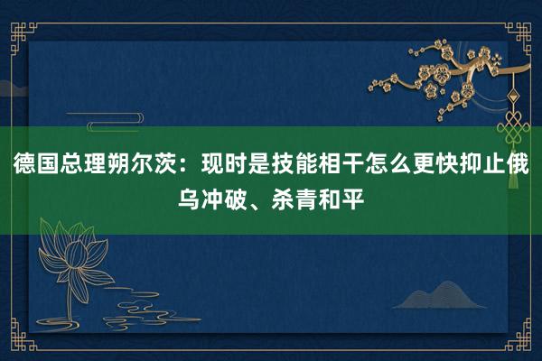 德国总理朔尔茨：现时是技能相干怎么更快抑止俄乌冲破、杀青和平